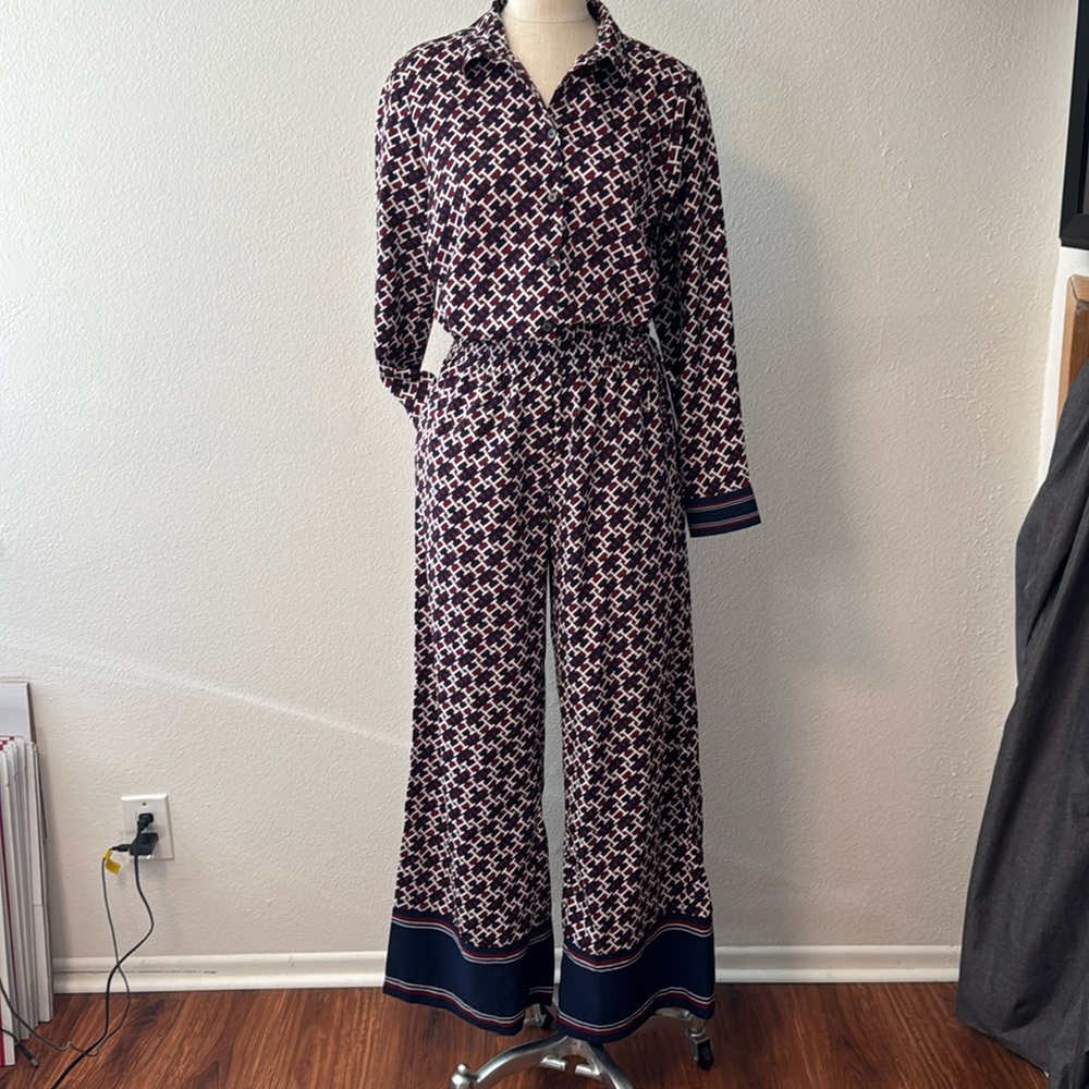 Tommy Hilfiger Monogram Print Blouse & Pant Set